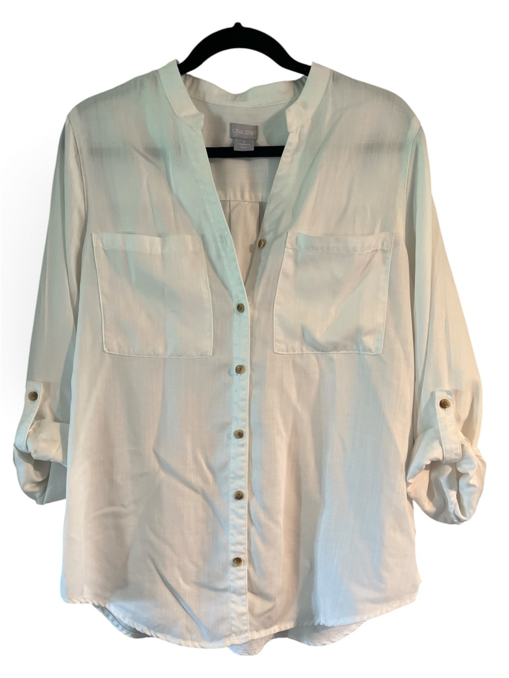 Chico's White V-Neck Collarless Blouse
